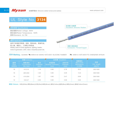 UL3134シリコーン ゴム ケーブル14AWG 600V/150C FT2のyelow/緑のロボット家庭電化製品ライト